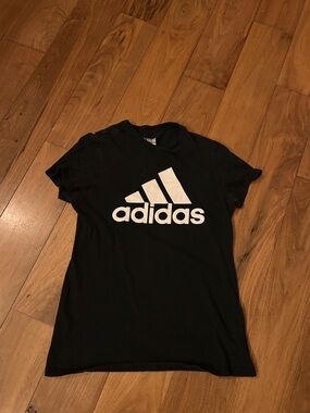 Boys Adidas Black T-Shirt with White Logo, size M
